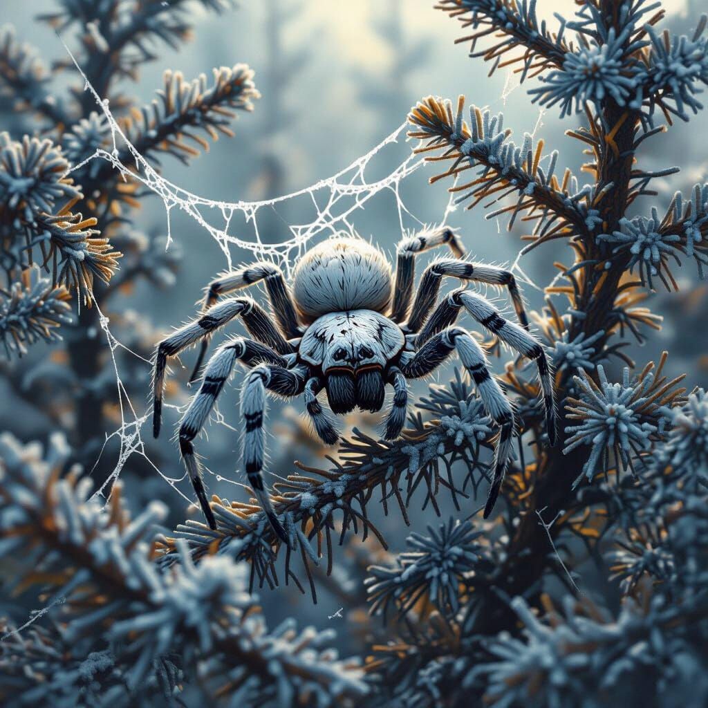 Snow Spider in Withered Pines: Detailed Matte Painting