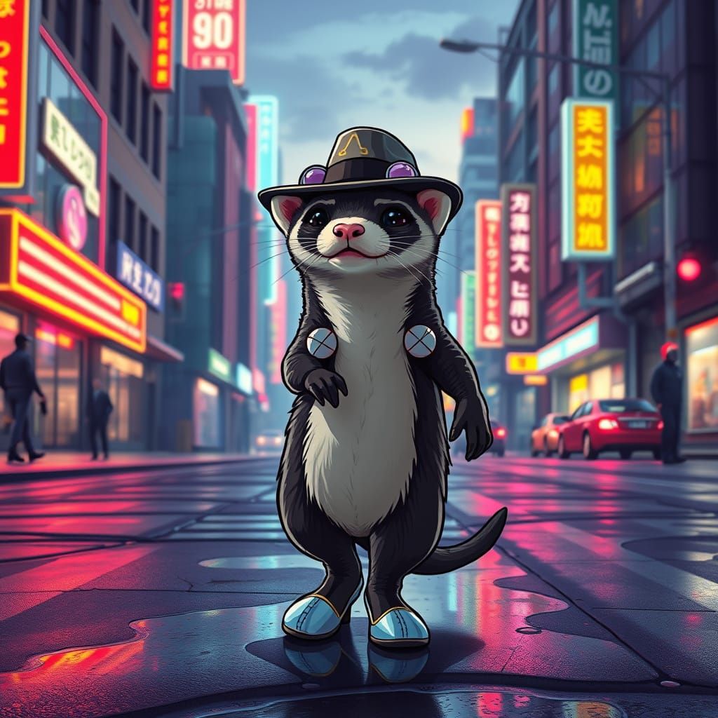 Cybernetic Ferret Tap Dancing in Futuristic City