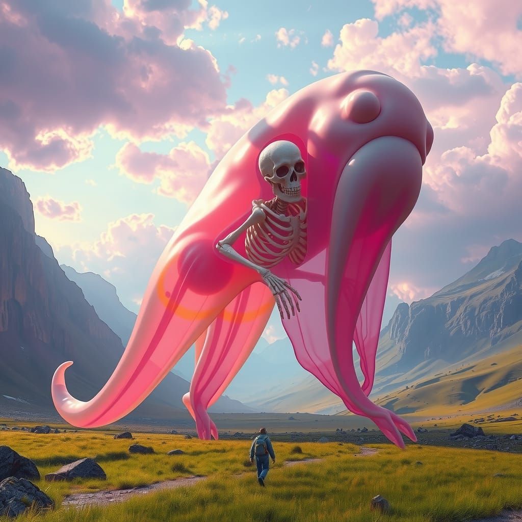Cathedral-Sized Translucent Slime Creature in Valley
