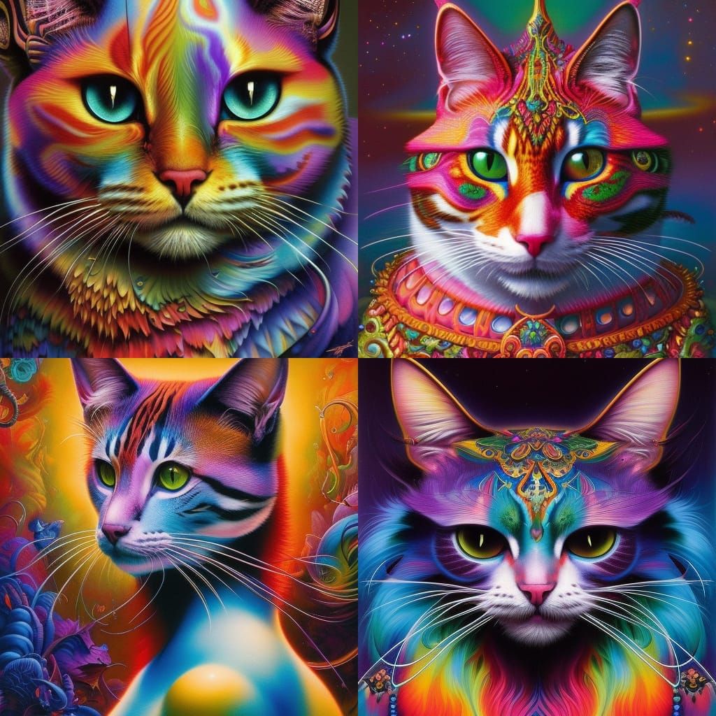Psychedelic Cat Portrait in Lisa Frank Style