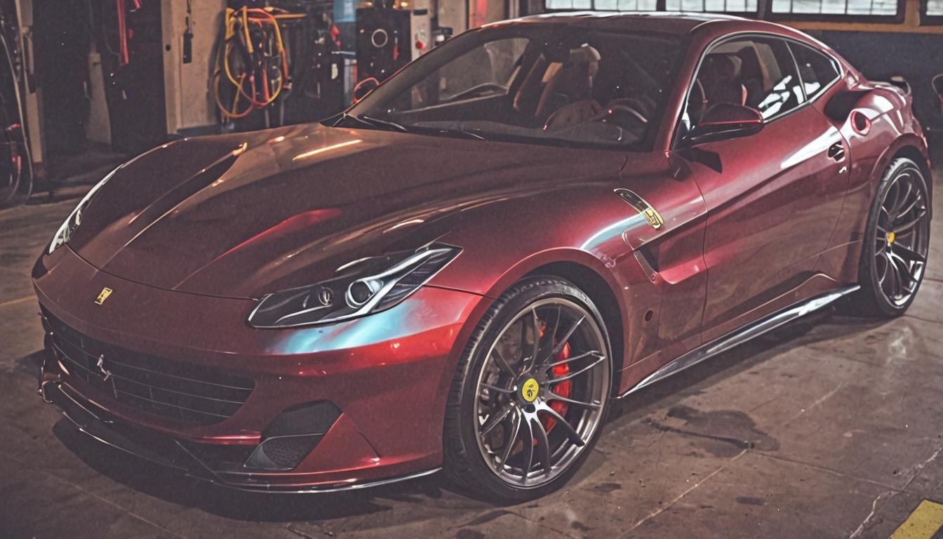 Red Ferrari Purosangue with Neon Lights in Garage