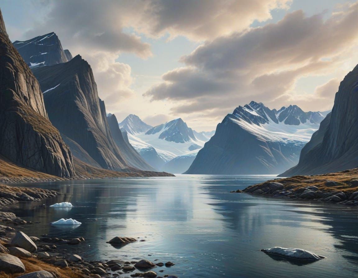 Vibrant Watercolor Landscape of Gåsefjord, East Greenland