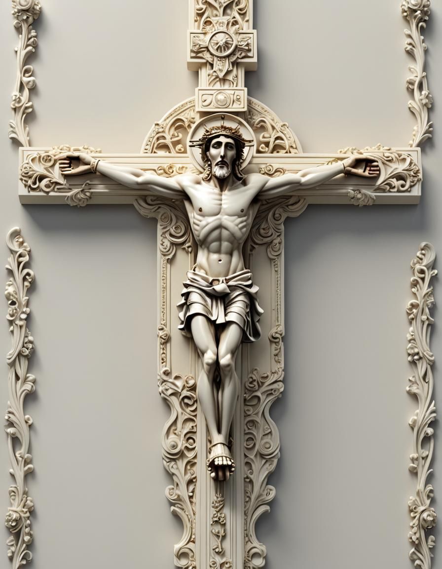 Hyperdetailed Ivory Crucifix: Cinema 4D Rendering