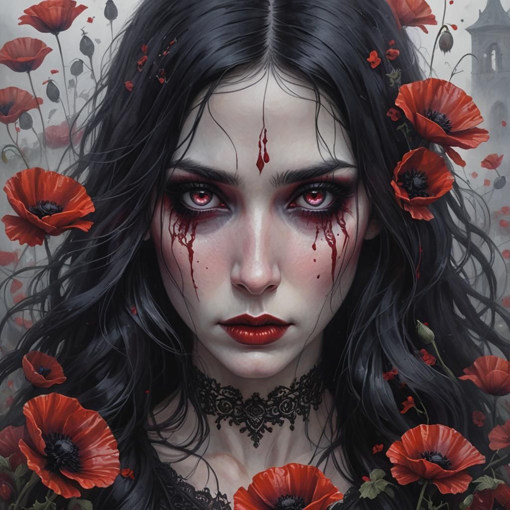 Melancholic Goth Girl Portrait in Fantasy Matte Painting