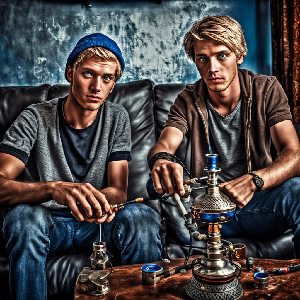 Hyperrealistic Image of Friends Smoking Shisha