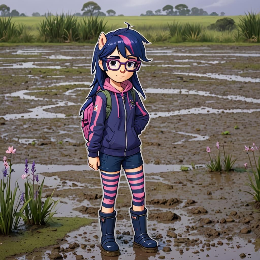 Girl in Wetlands Reserve with Muddy Boots