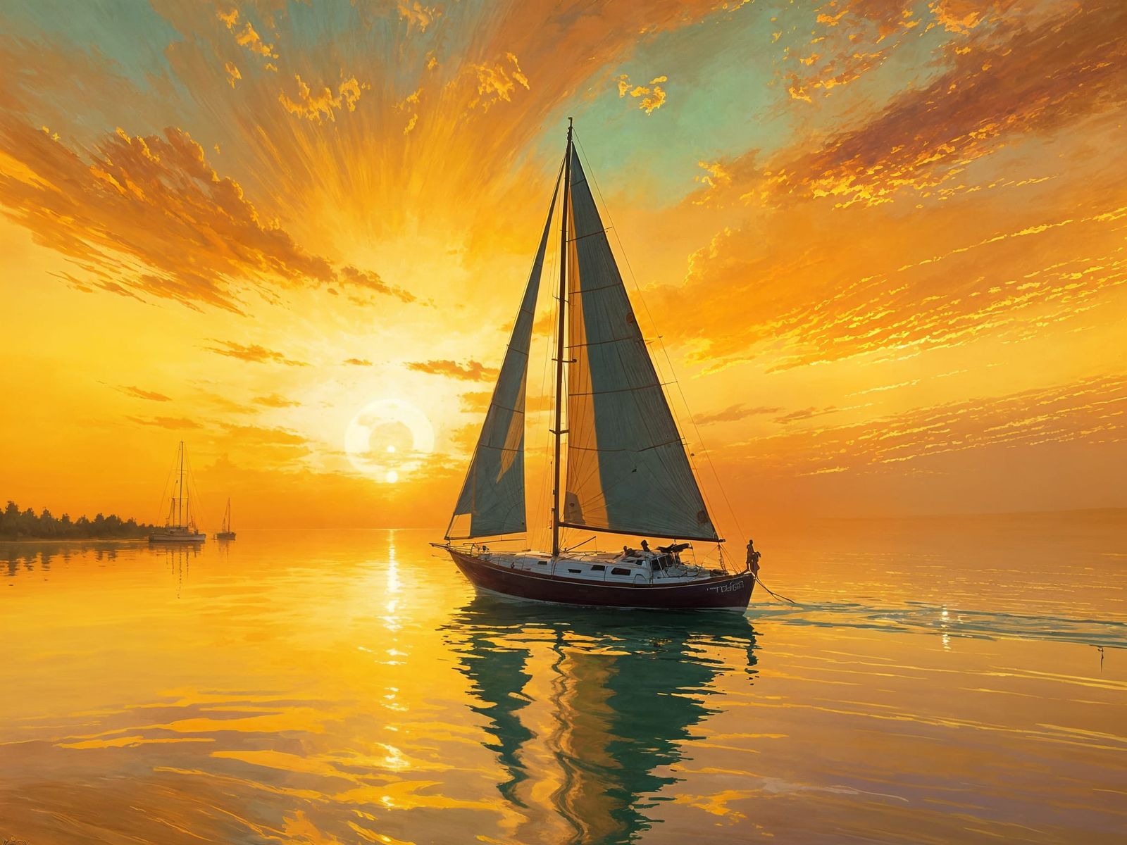 Ethereal Sailboat at Golden Hour
