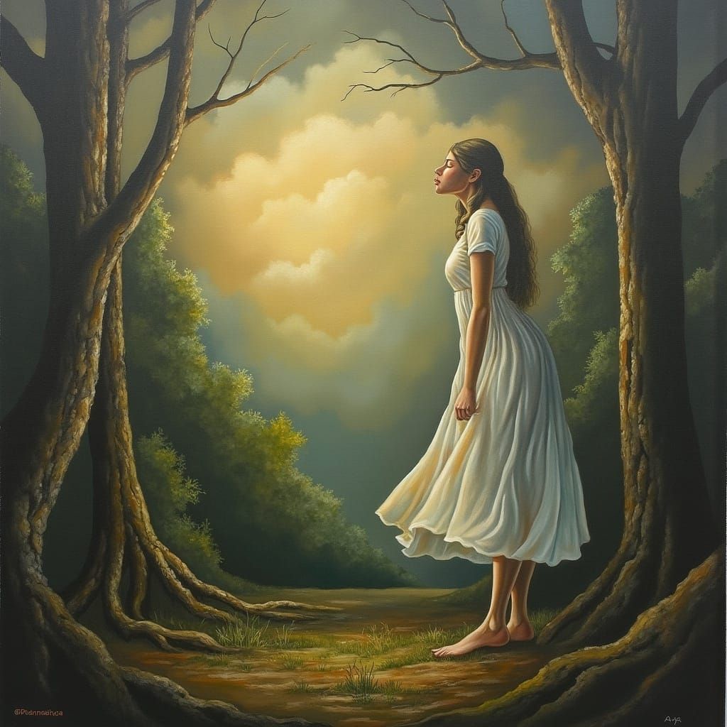 Mystical Forest: Woman Embracing Dawn of a New Era