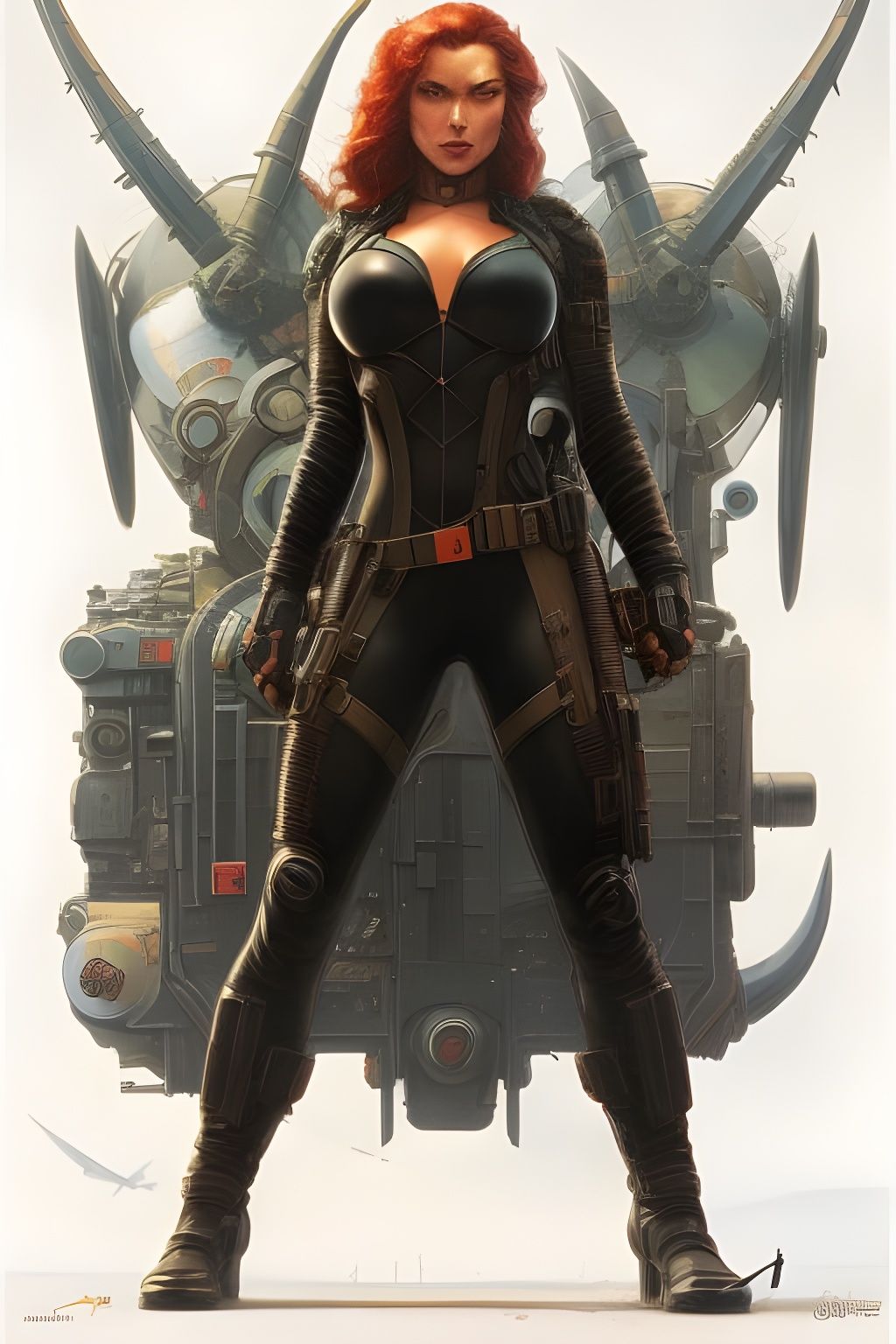 Muscular Black Widow Crayon Caricature in Album Art Style