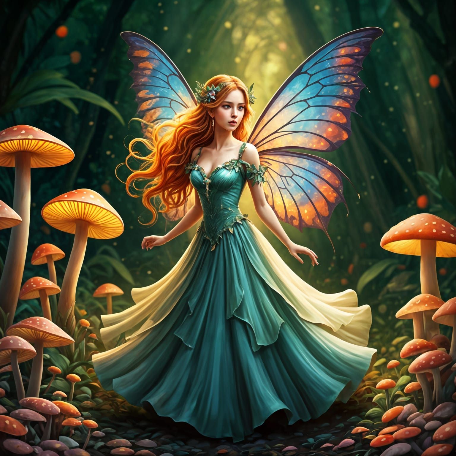 Whimsical Fairy in Enchanted Forest Landscape