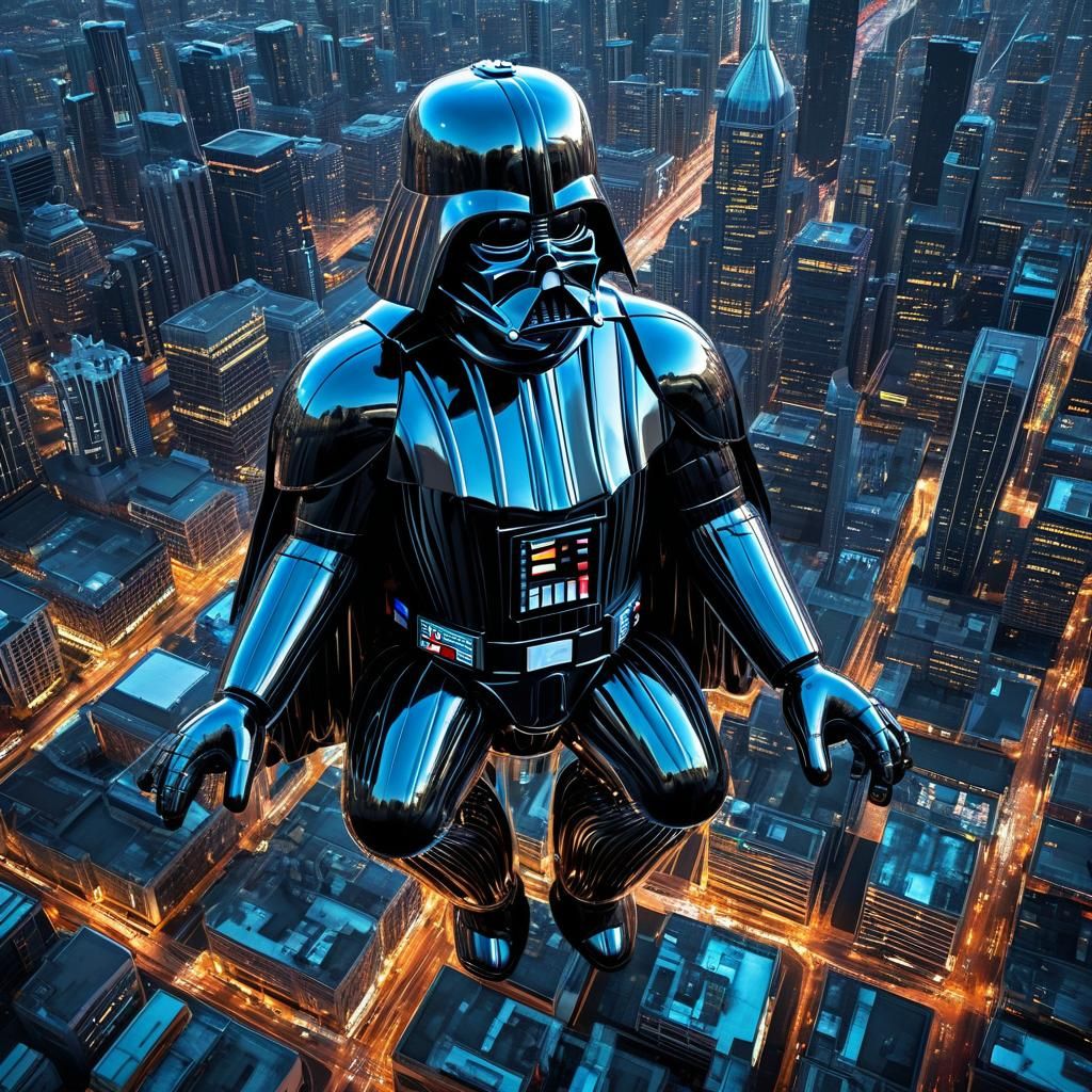 Darth Vader as Glossy Mylar Balloon in Cityscape
