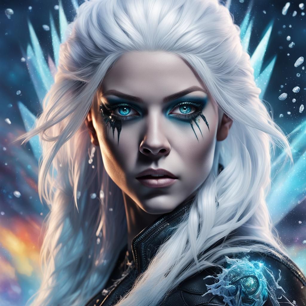 Ice Goddess Portrait in Hyperrealistic Splash Art