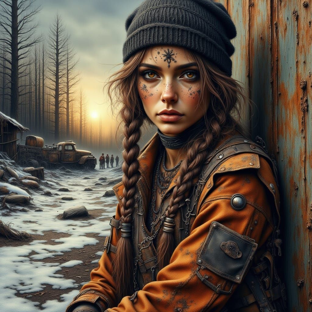 Post-Apocalyptic Raider in a Hand-Drawn Painting Style
