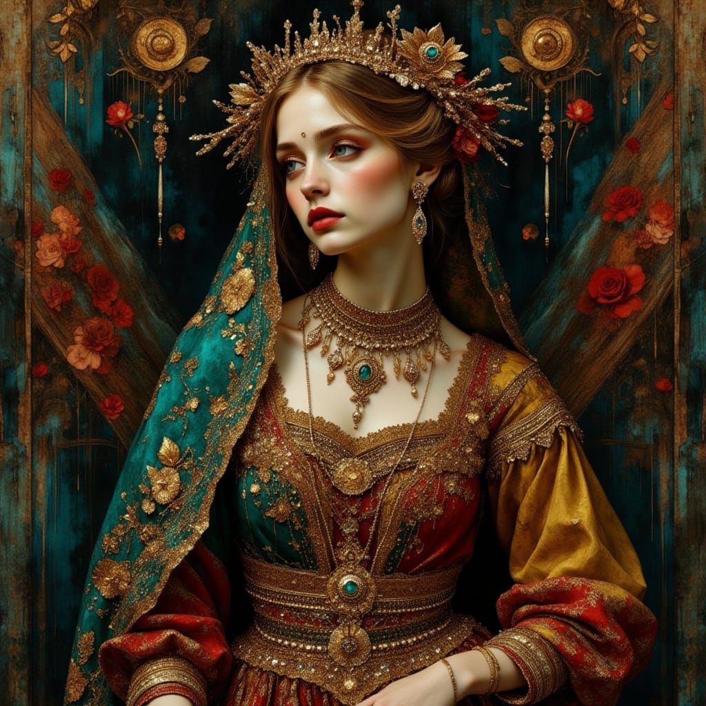Gothic Lady Portrait in Jeweled Cloak