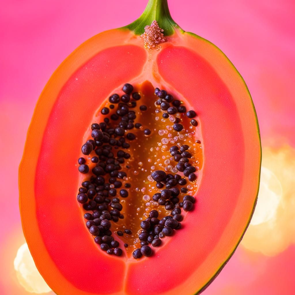 Iridescent Papaya with Honey in Pink Sunlight