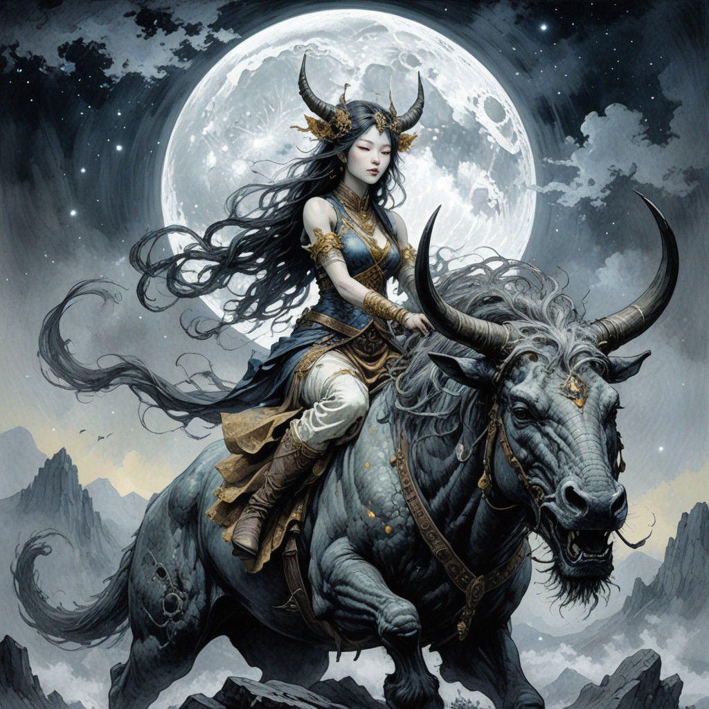 Fantasy Portrait of a Veined Katsura Spriggan in Lunar Hues