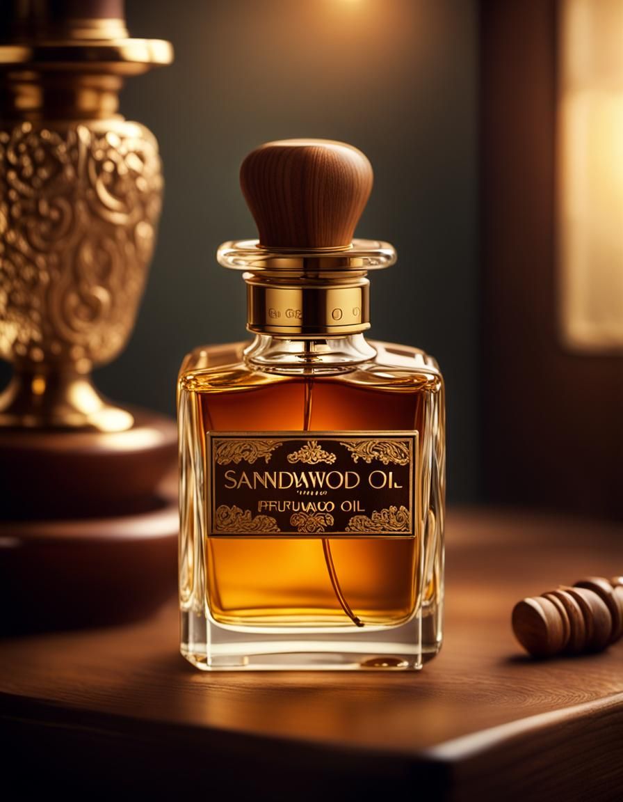 Sandalwood Perfume Bottle on Wooden Dresser