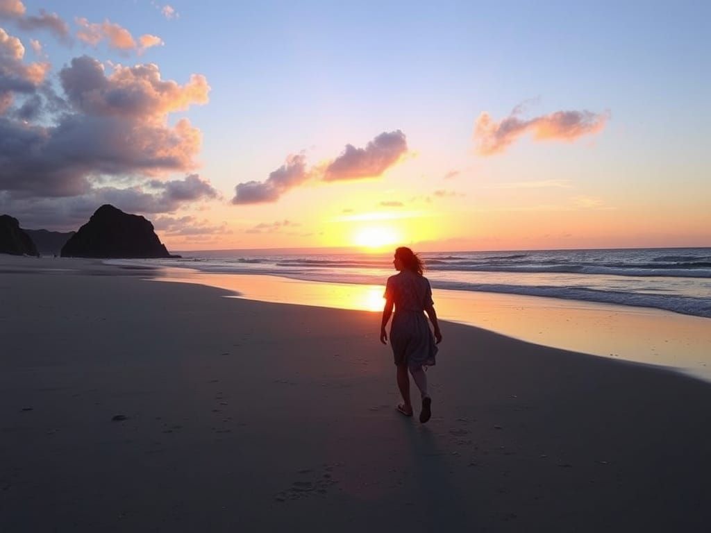 Romantic Beach Sunset Stroll