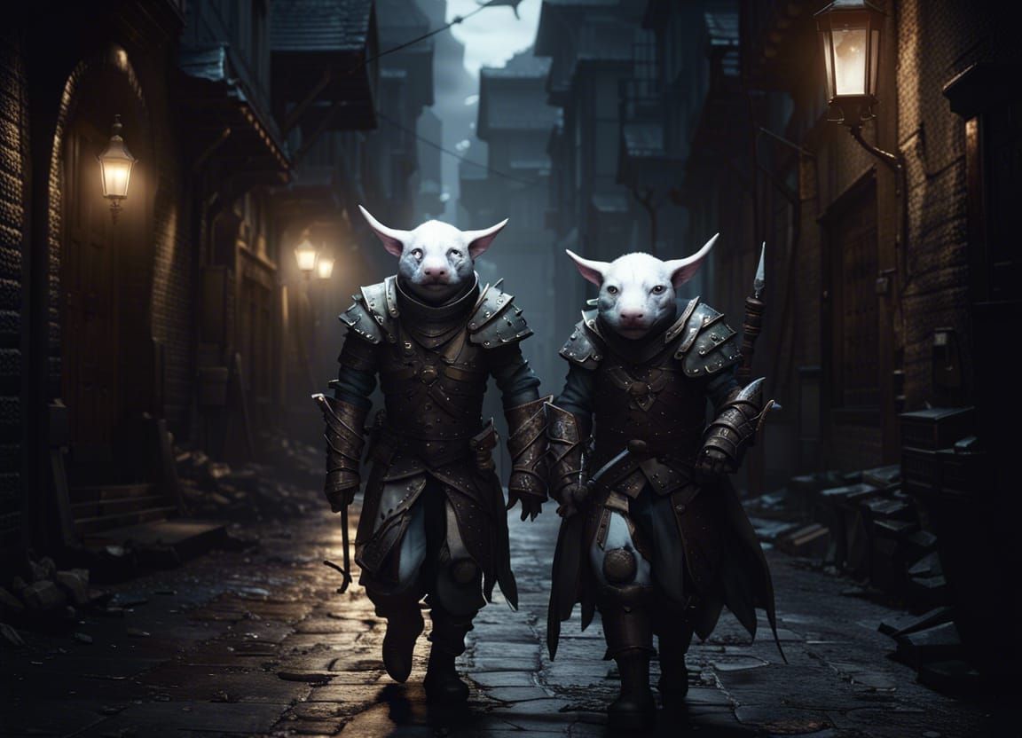 Moogles in Dark Alleyway: Fantasy Concept Art
