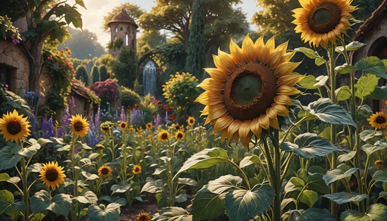 Sunflower Garden: An Impasto Painting in Deep Color