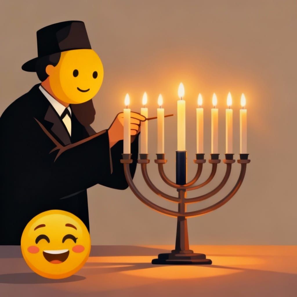 Emoji Face Lights Hanukkah Candles in Minimalist Style