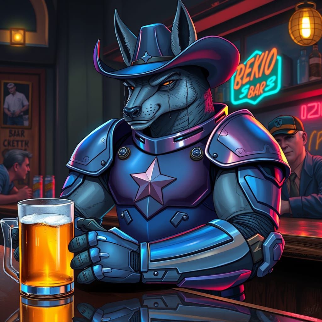 Crying Cowboy in Power-Armor: Comic Book Style