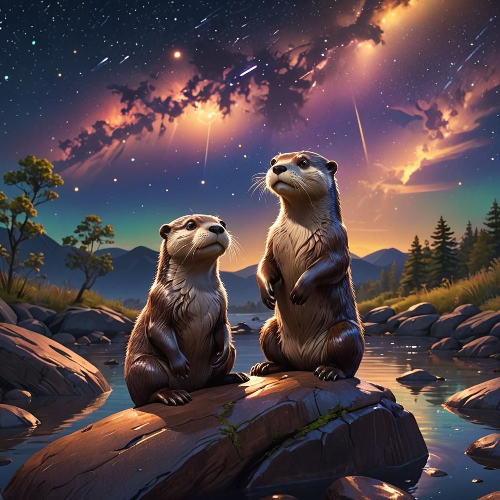 Otter Gazing at Night Sky: Pixar-Style Digital Art