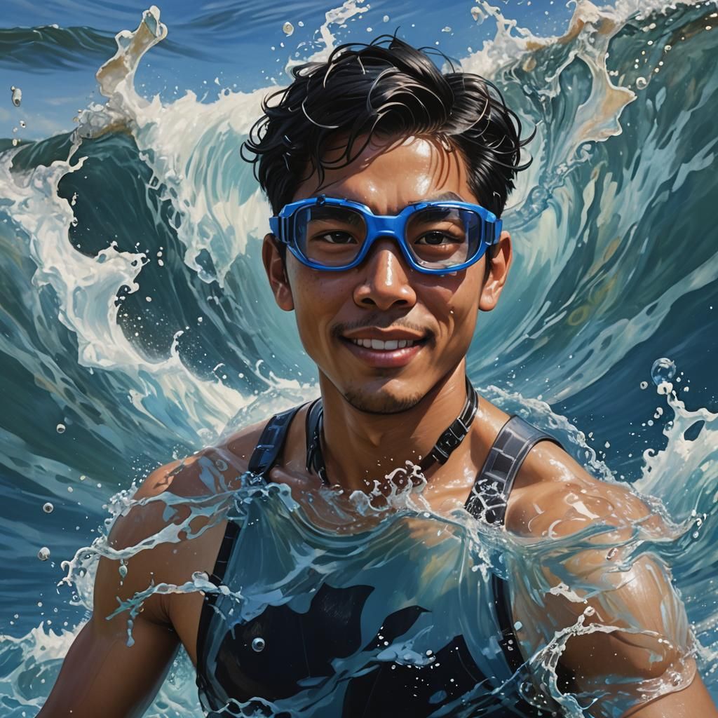 Hyperrealistic Portrait of Filipino Man with Blue Highlights