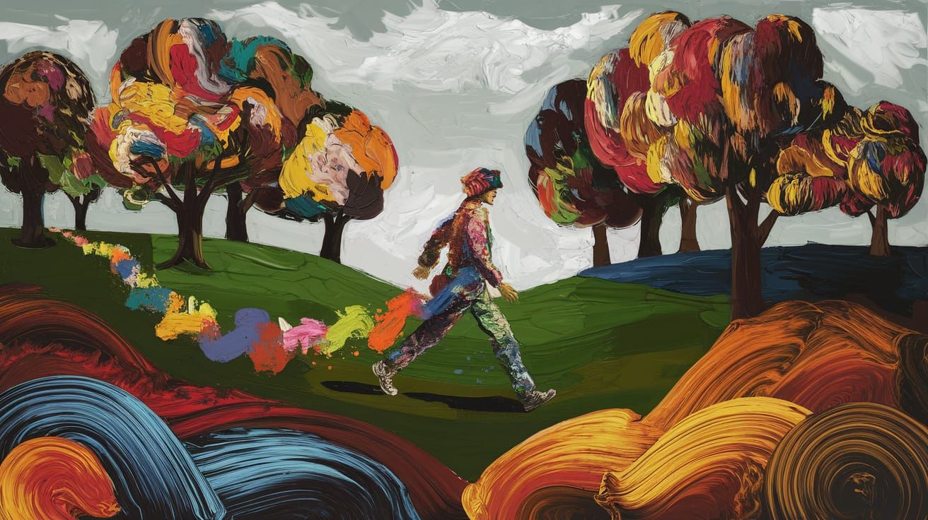 Fantasy Landscape of Paint Swirl Trees and Canvas Ground