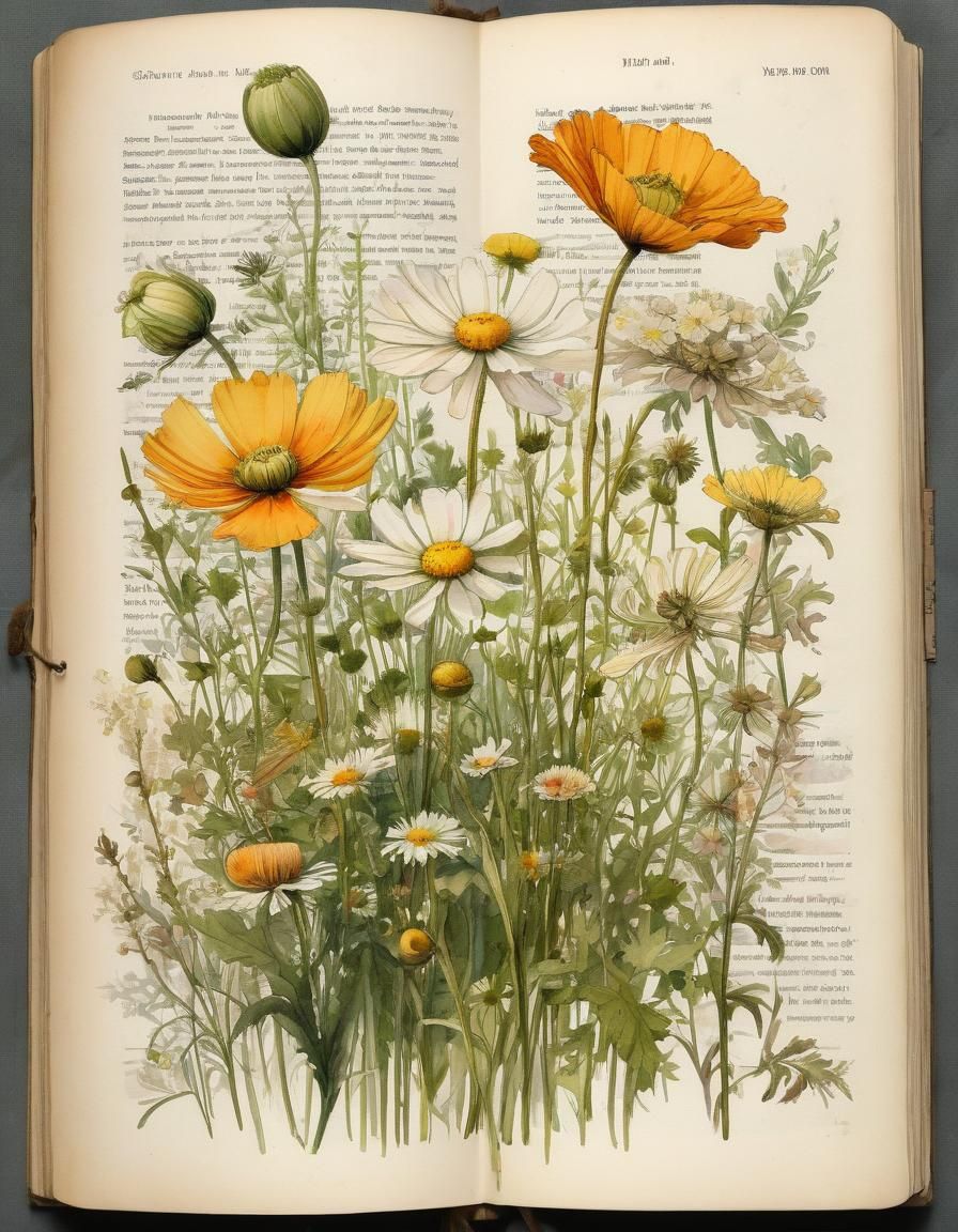 Vintage Botanical Illustration of Meadow Flowers