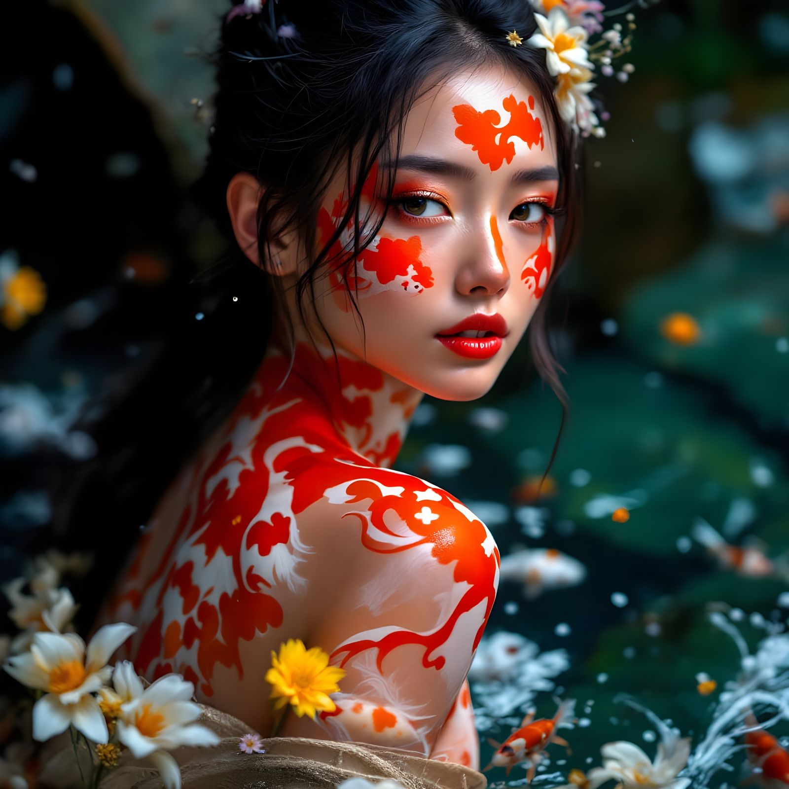 Koi Body Art: A Digital Masterpiece