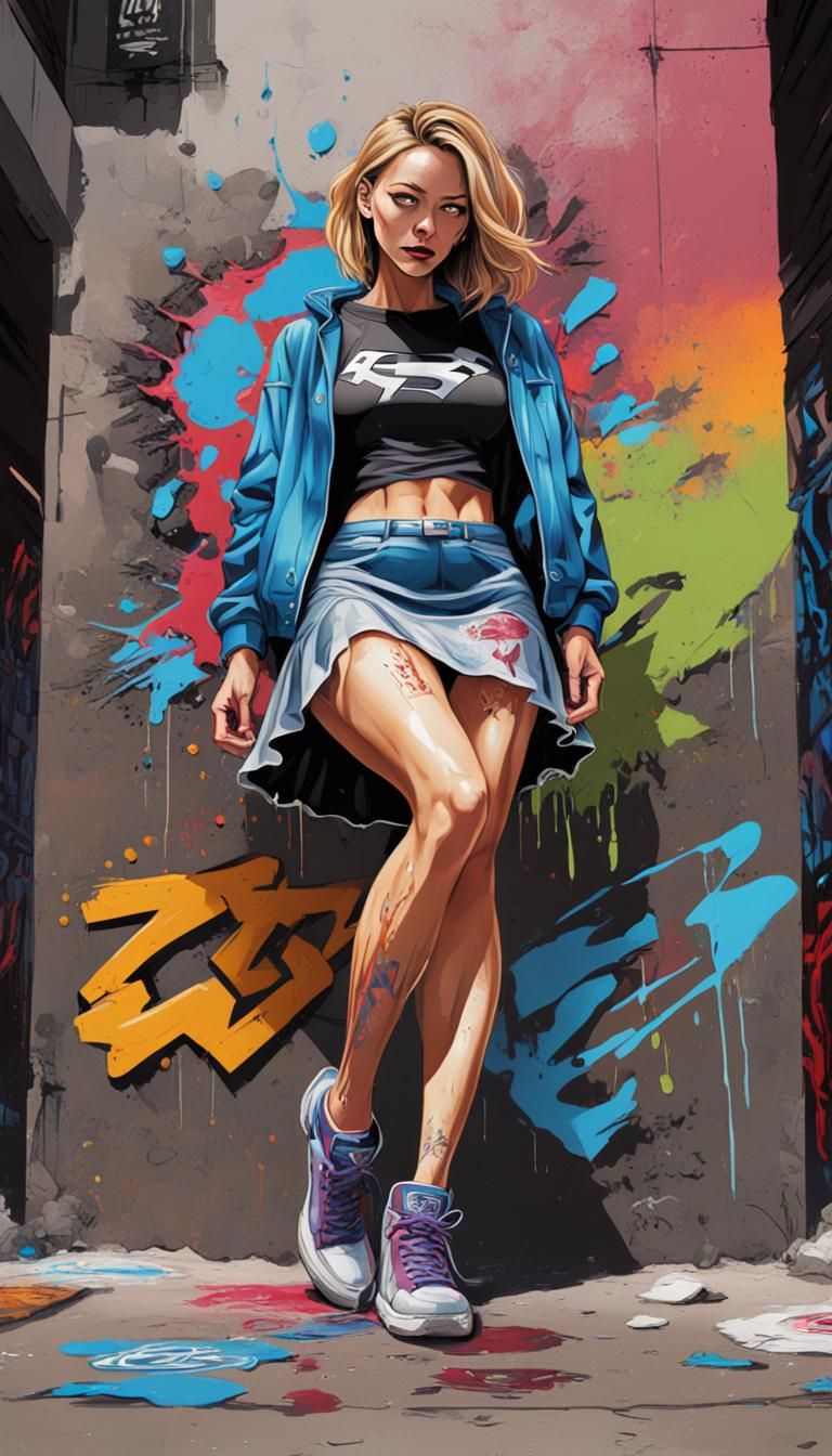 Supergirl Kneeling: Graffiti Splash Art