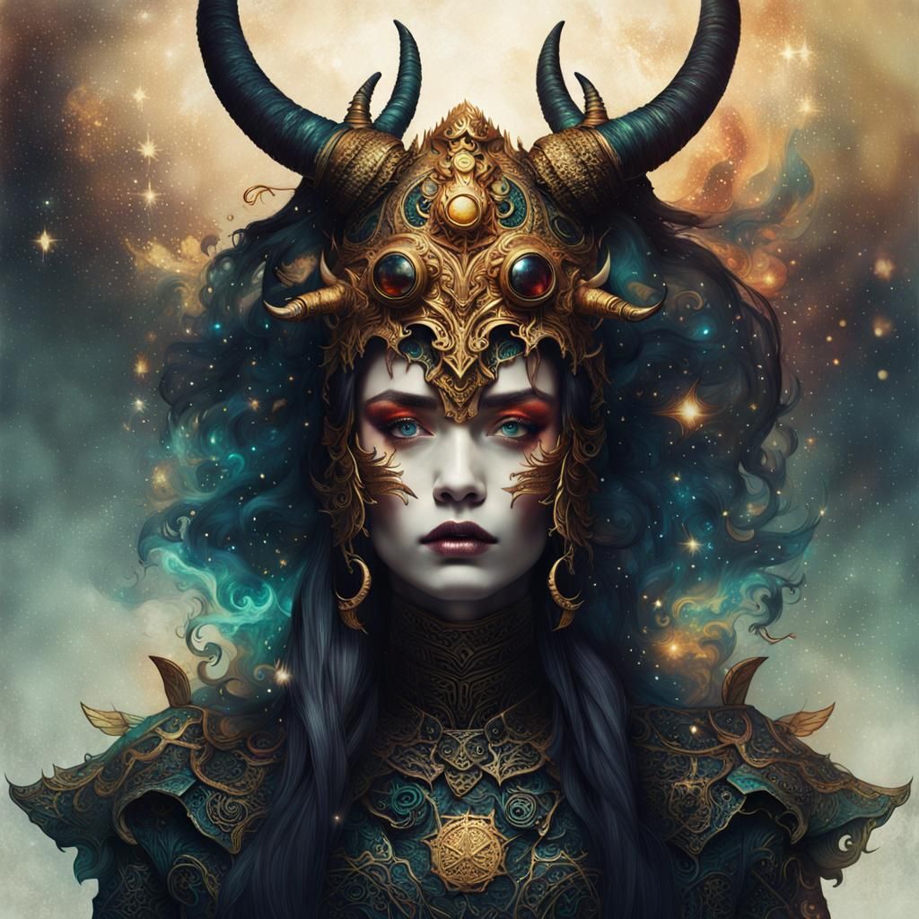 Ornate Horned Helmet in Dark Fantasy Style