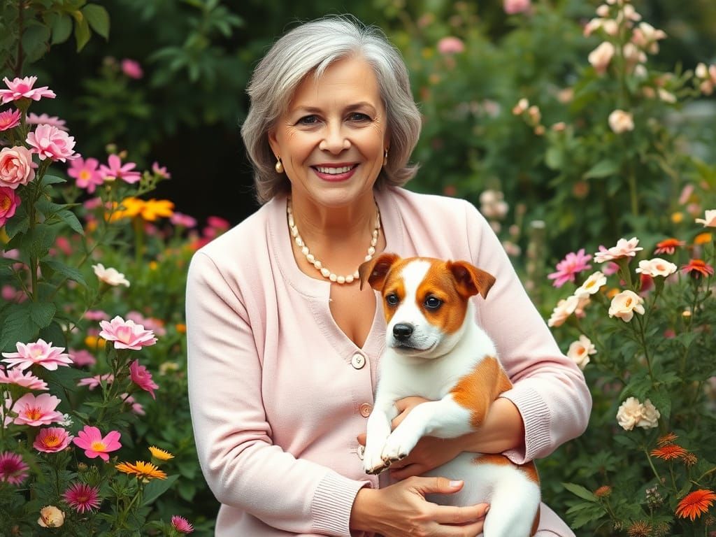 Heartwarming Moment of a Mature Lady with a Loyal Jack Russe...