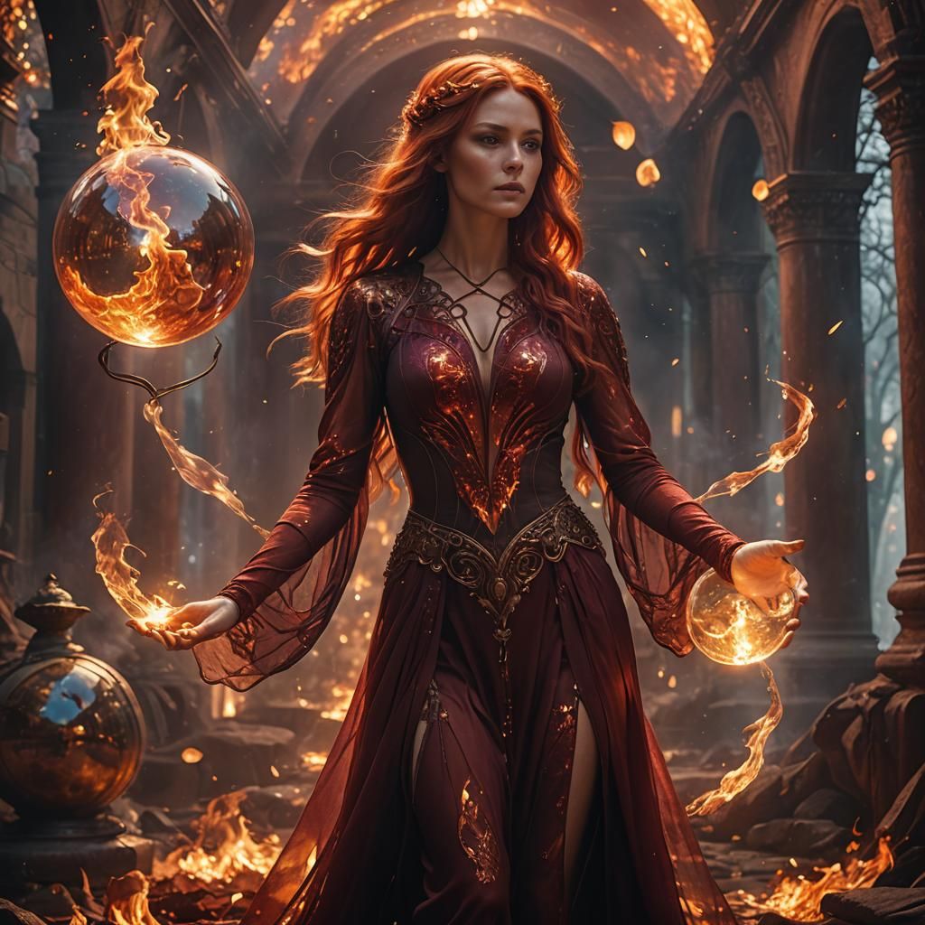 Enchanting Fire Princess with Fire Globe