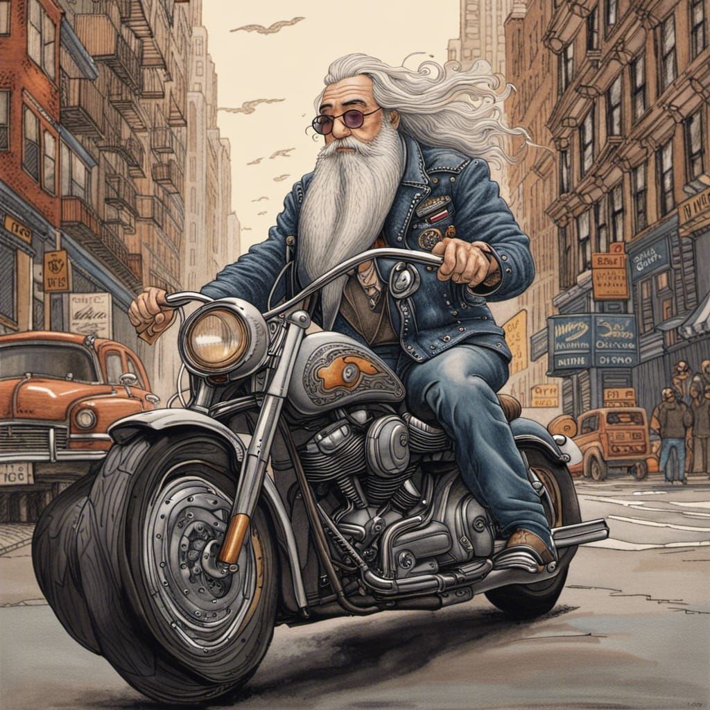 Dumbledore riding a Harley