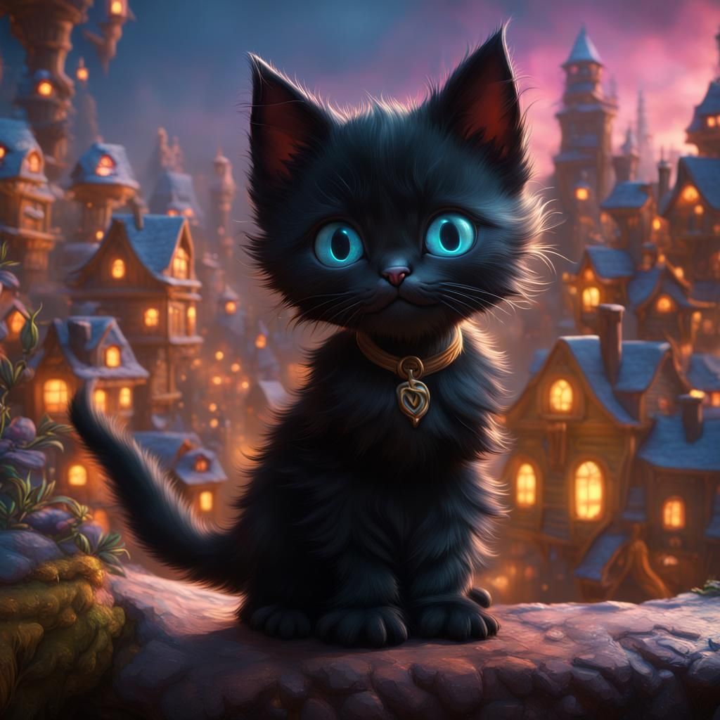 Black Kitten in Whoville: Detailed Matte Painting