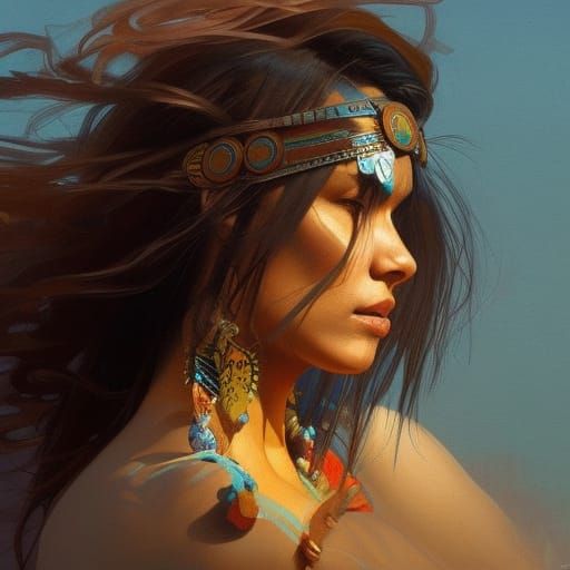 Cherokee Woman Dancing: Art Nouveau Portrait