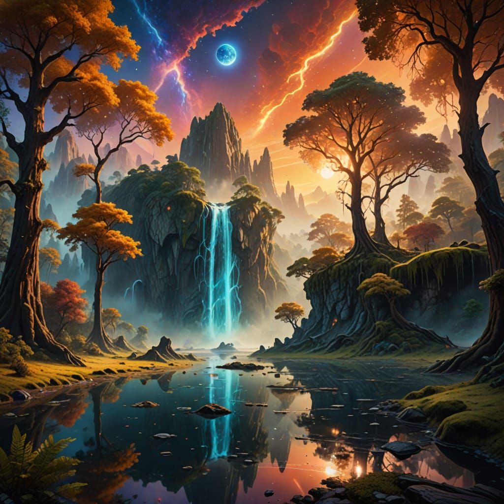 Majestic Fantasy Landscape with Giant Trees