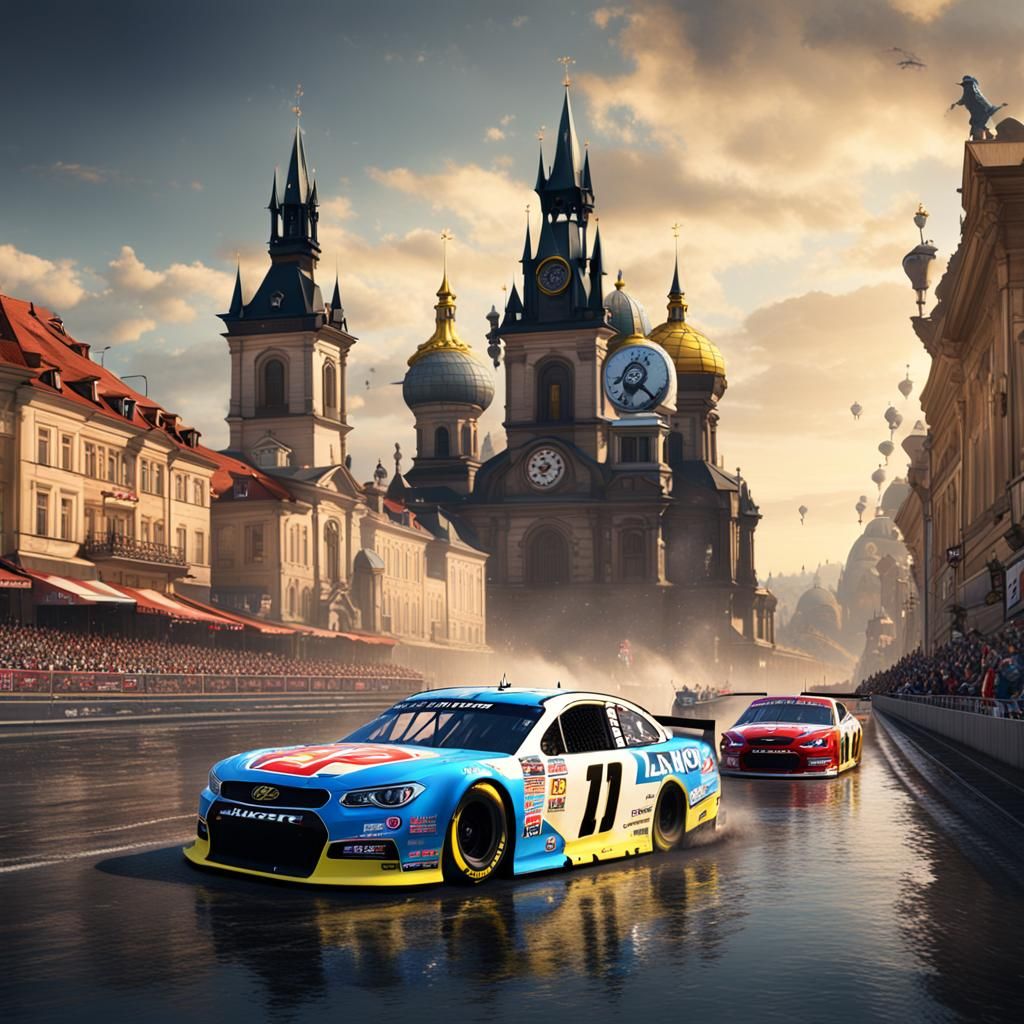 NASCAR Races Through Prague: Detailed Matte Painting