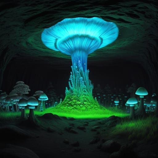 Enchanted Bioluminescent Cave Forest