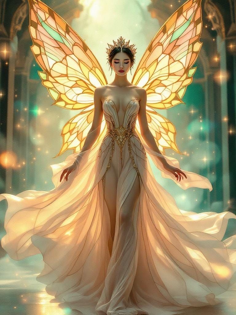 Fairy Queen in Art Deco Korean Folk Art Style