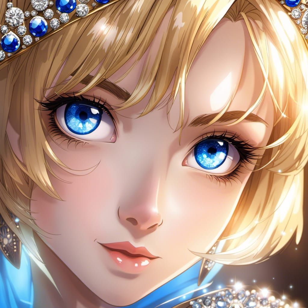 Anime Princess Portrait with Diamond Crown