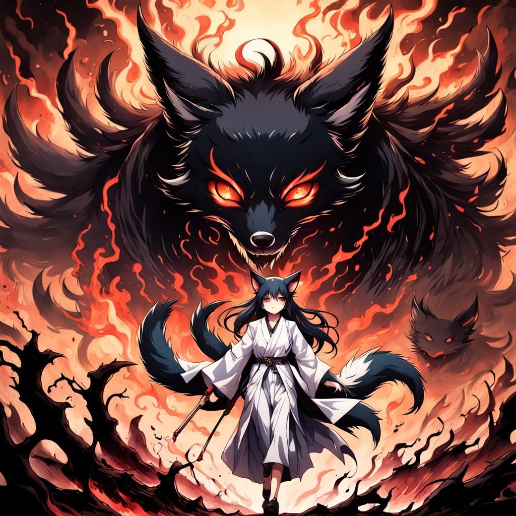 Black Fox Demon Guides Spirits: Anime Style