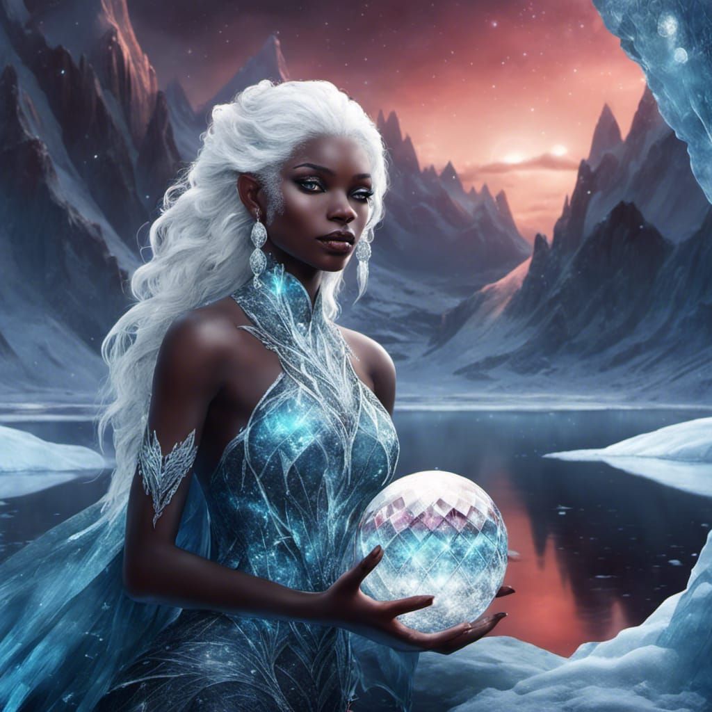 Diamond Goddess in Frozen Lake Fantasy Art