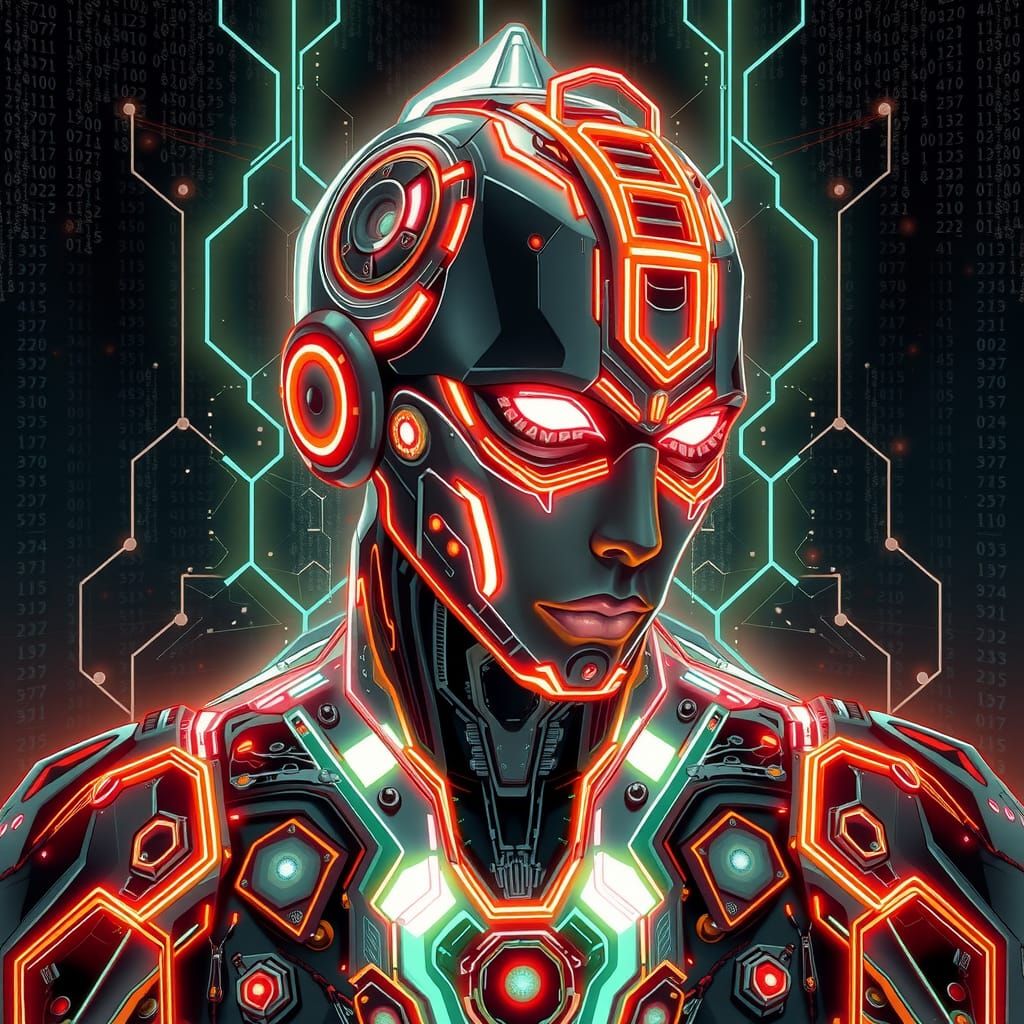 Futuristic Cyborg in Renaissance Painting Style