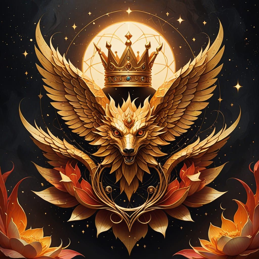 Broken Crown and Phoenix in Geometric Style