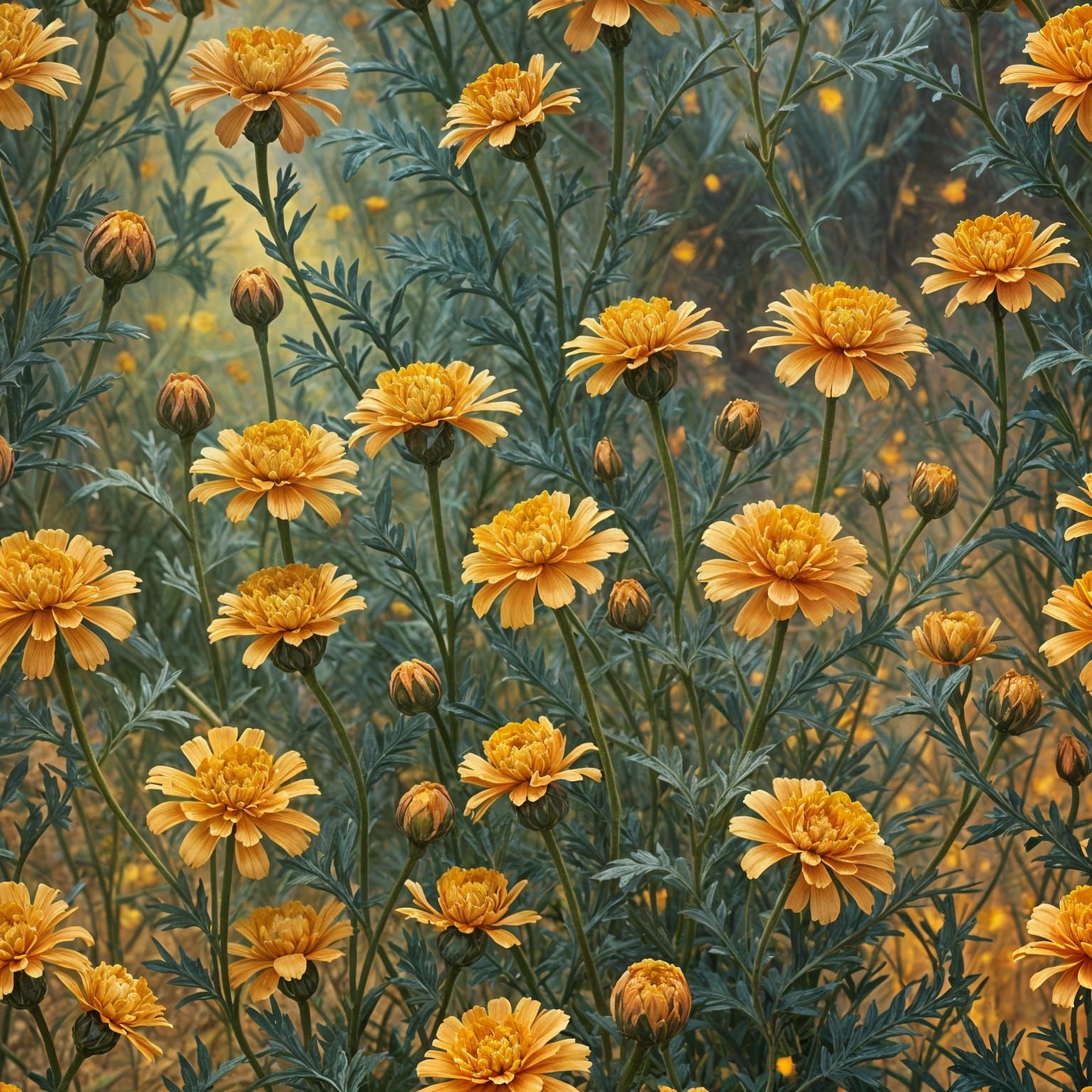 Detailed Matte Painting of Marigold Buds