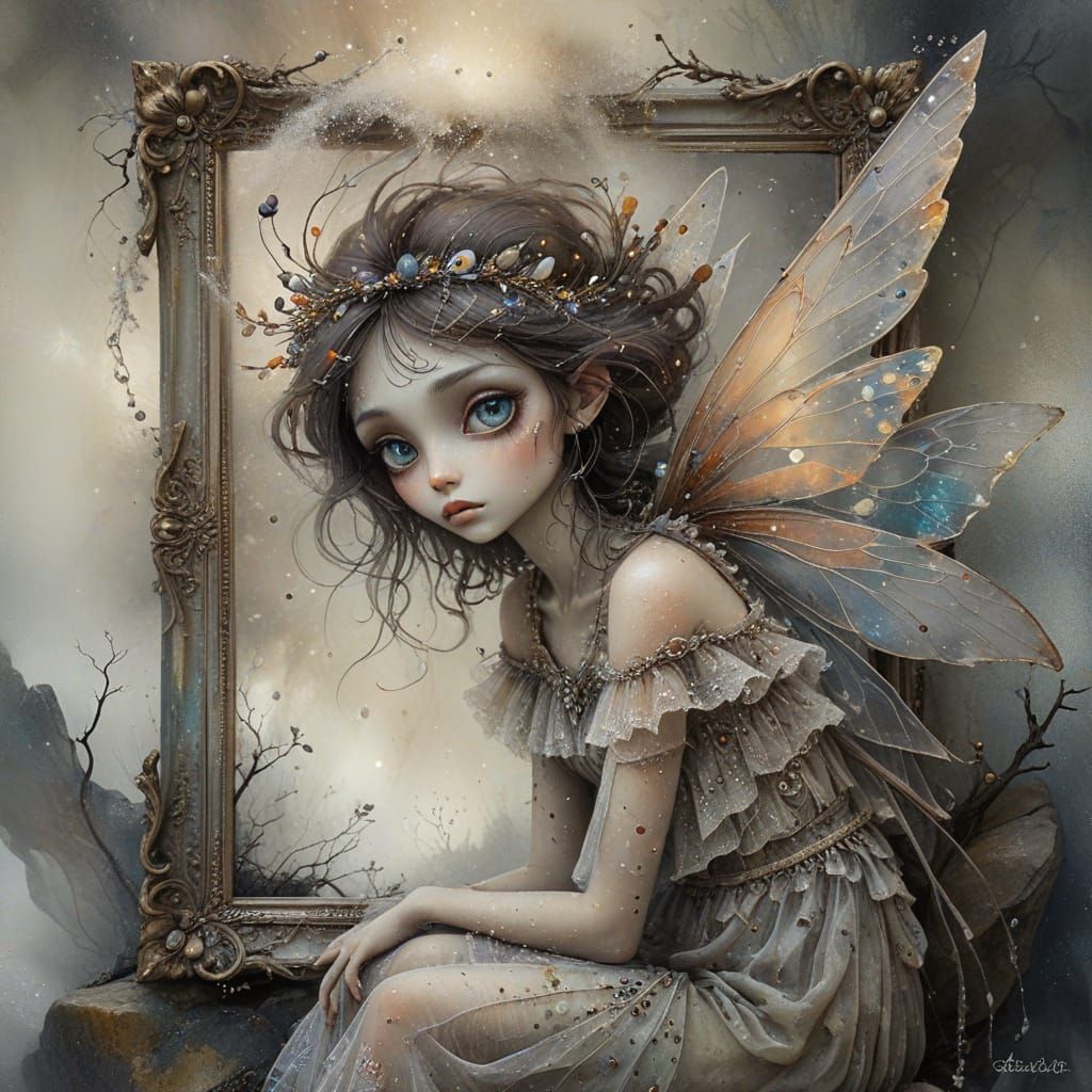 Bohemian Fairy Peering Out From Picture Frame