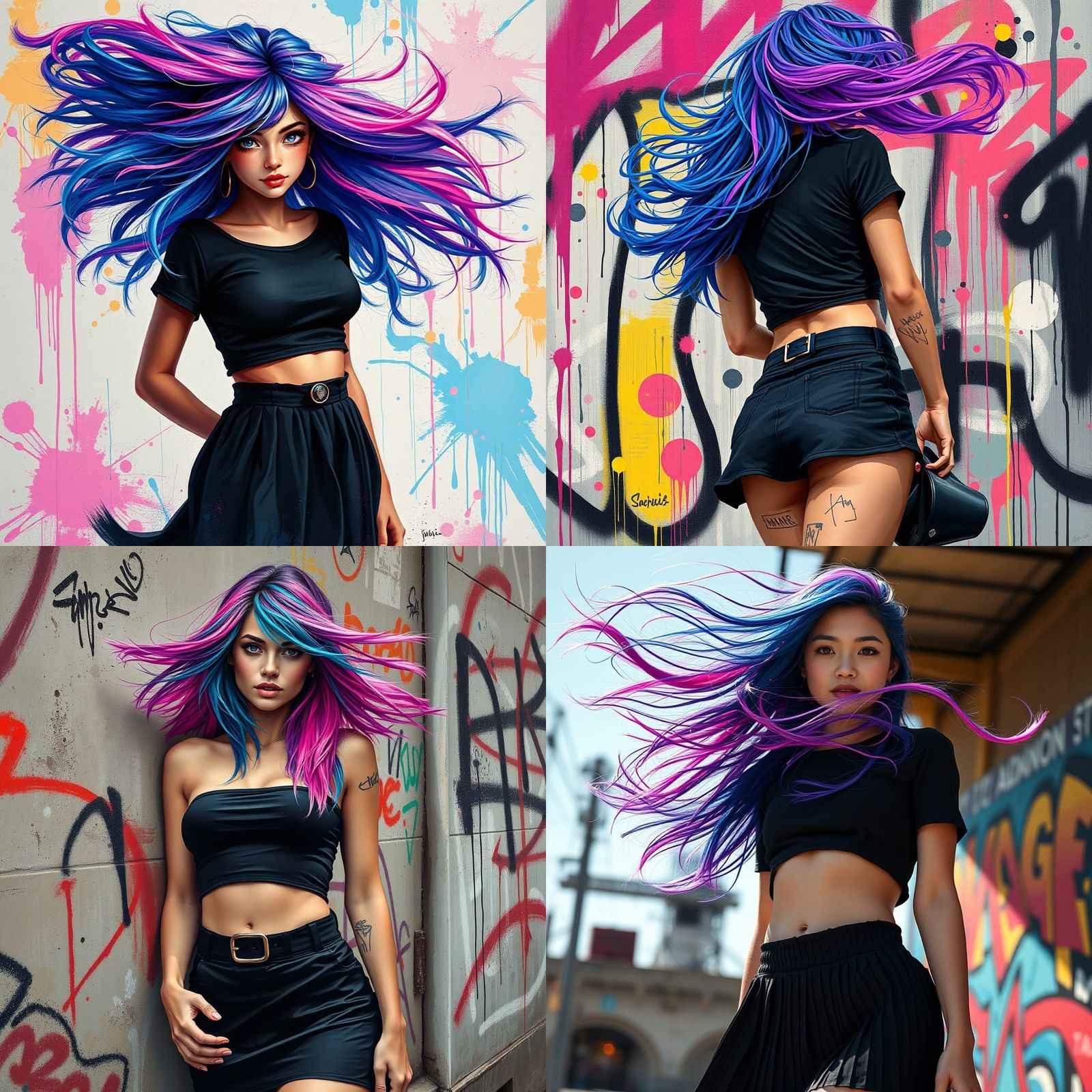 Colorful Graffiti Art: Woman with Fantasy Hair